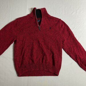 Izod Red & Black Quarter-Zip Sweater Mens Medium Cotton Blend